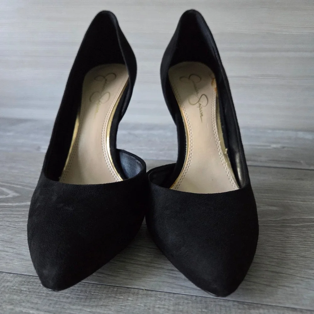 Jessica Simpson Joni Black Faux Suede d'Orsay Stiletto Pumps Womens 8.5